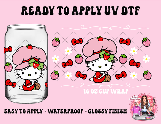 UV dtf | glass can wrap |  libbey glass wrap| strawberry kitty
