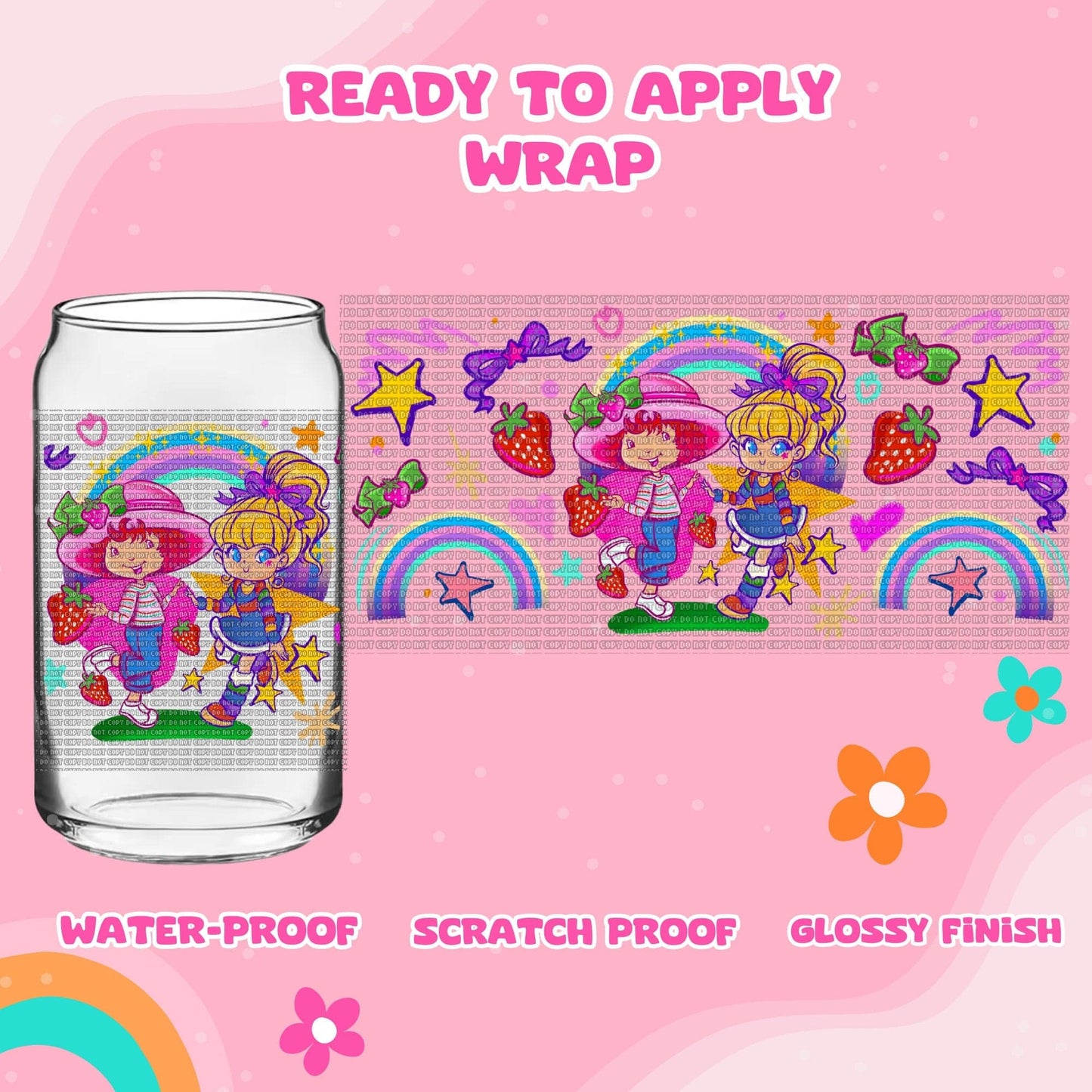 UV dtf | glass can wrap | libbey glass wrap _ rainbow and strawberry
