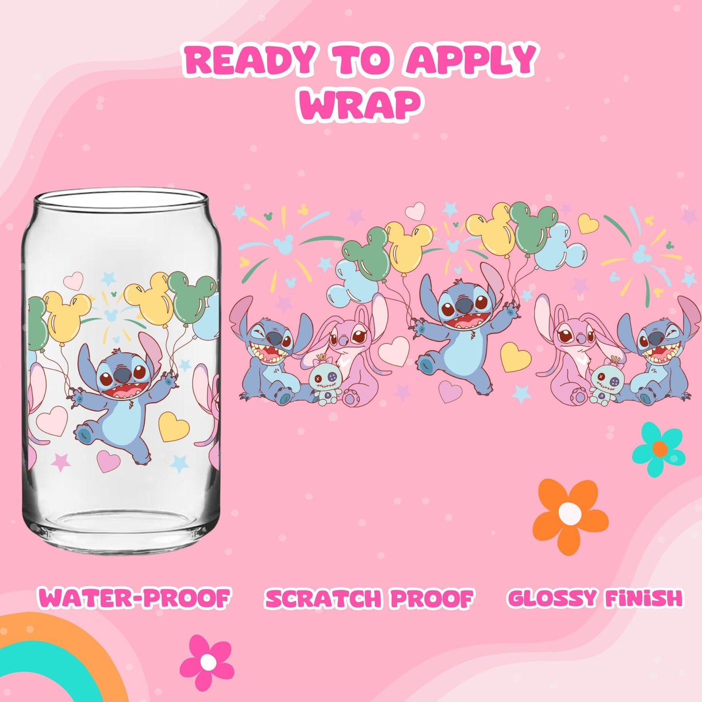 UV dtf | glass can wrap | libbey glass wrap - heart ballon