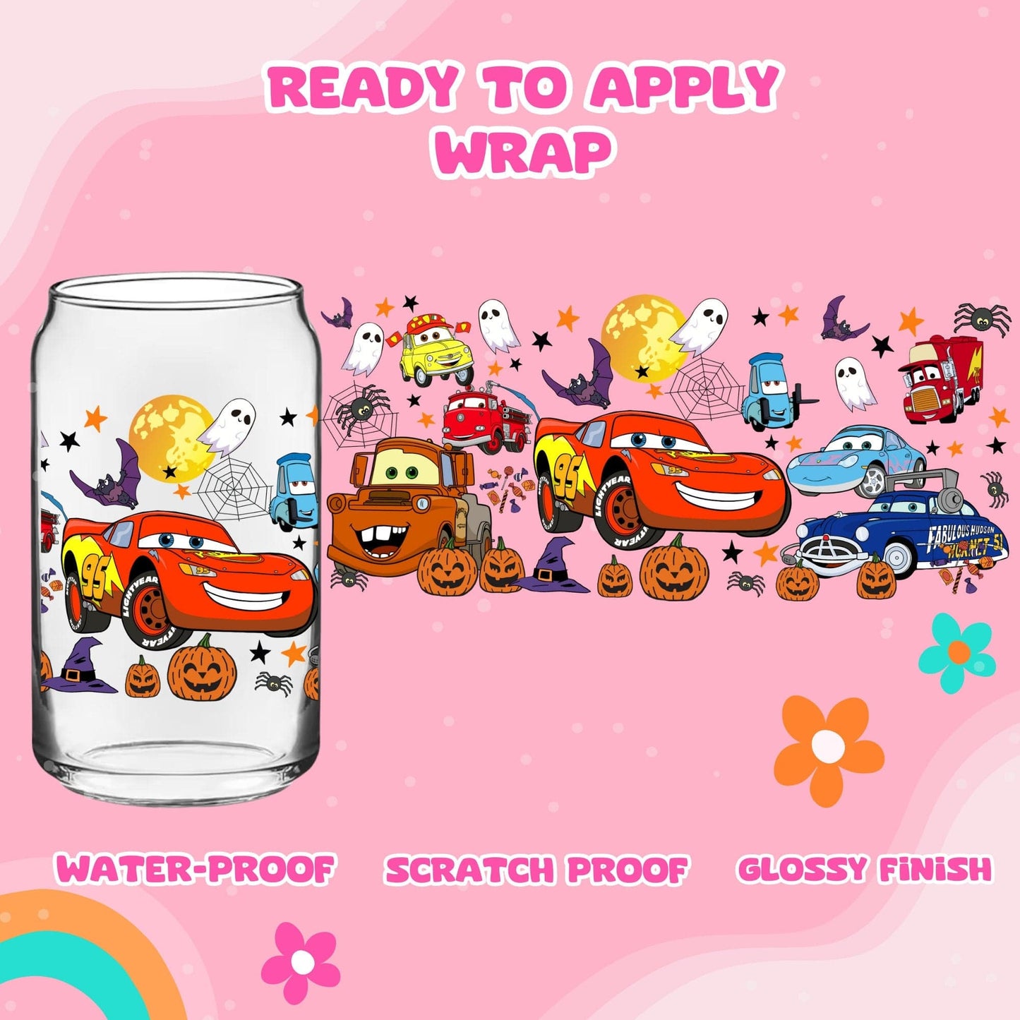 UV dtf | glass can wrap | libbey glass wrap- spooky cars