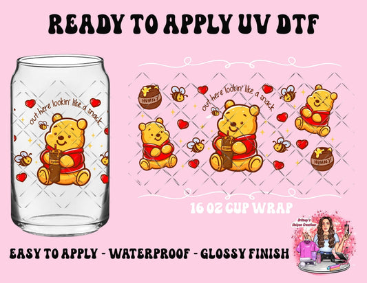 UV dtf | glass can wrap |  libbey glass wrap | Snackin bear