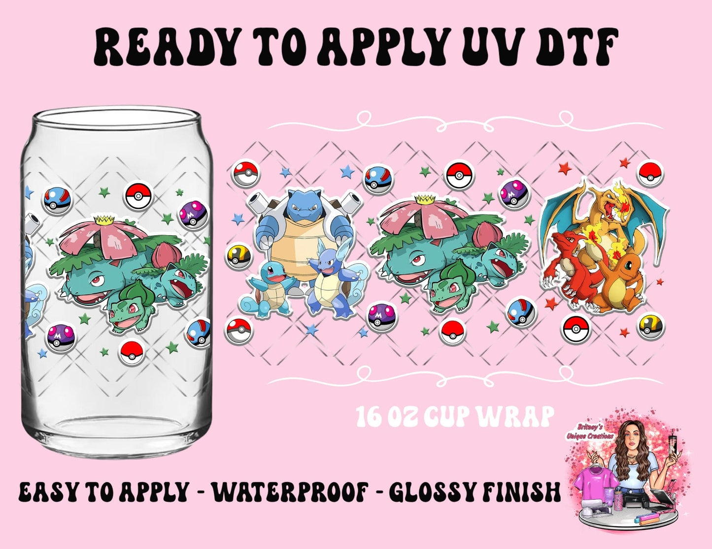UV dtf | glass can wrap | libbey glass wrap | pokemn friends