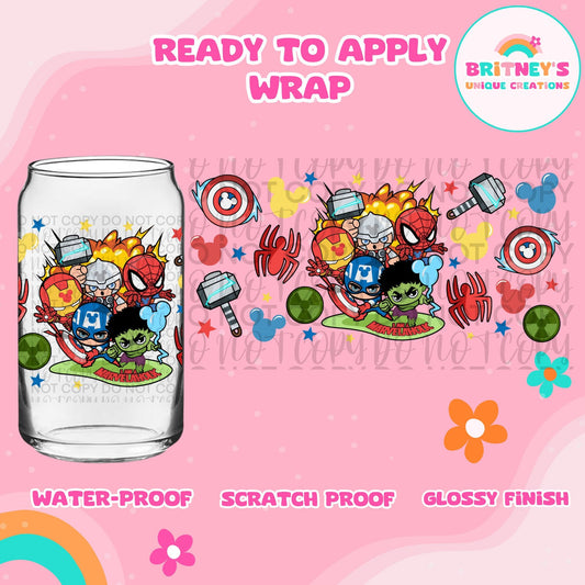 UV dtf | glass can wrap |  libbey glass wrap- baby avengers