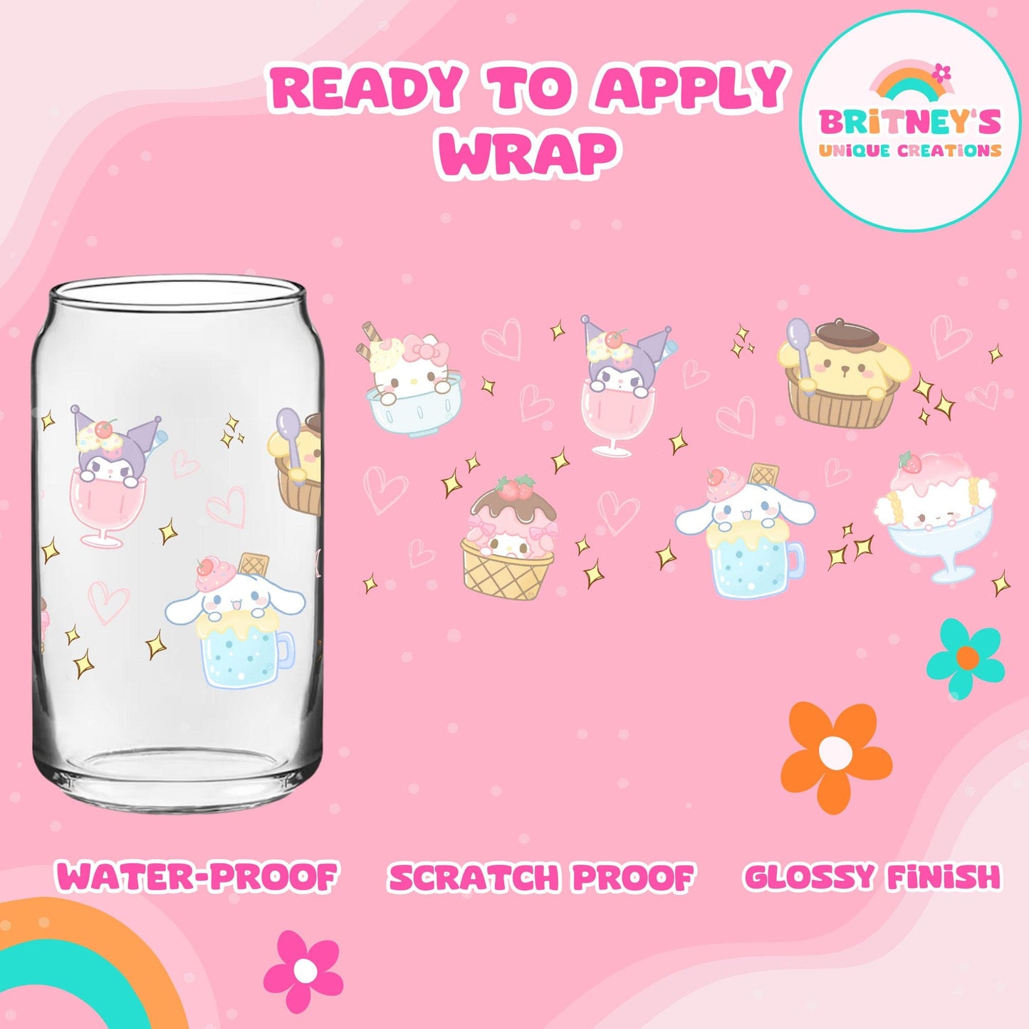 UV dtf | glass can wrap | libbey glass wrap- kawaii cakes