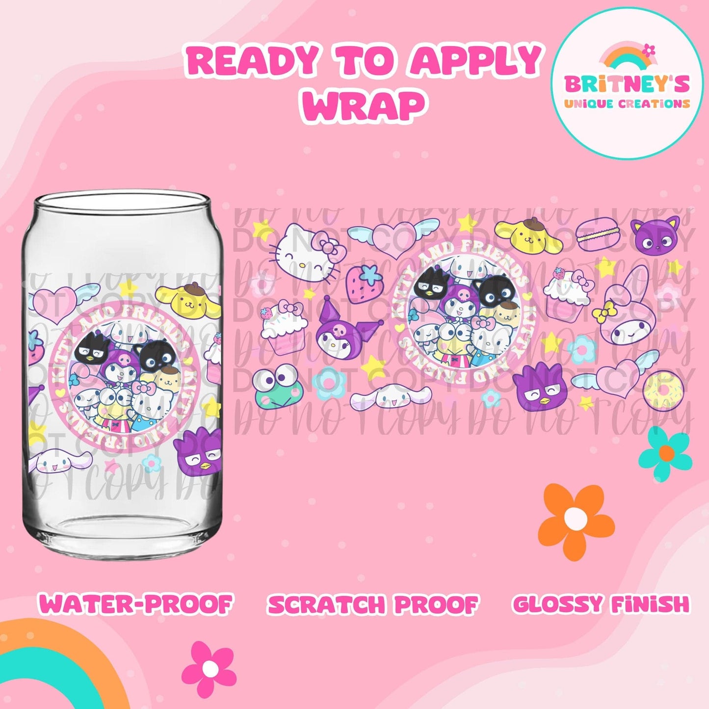 UV dtf | glass can wrap | libbey glass wrap- Kawaii friends