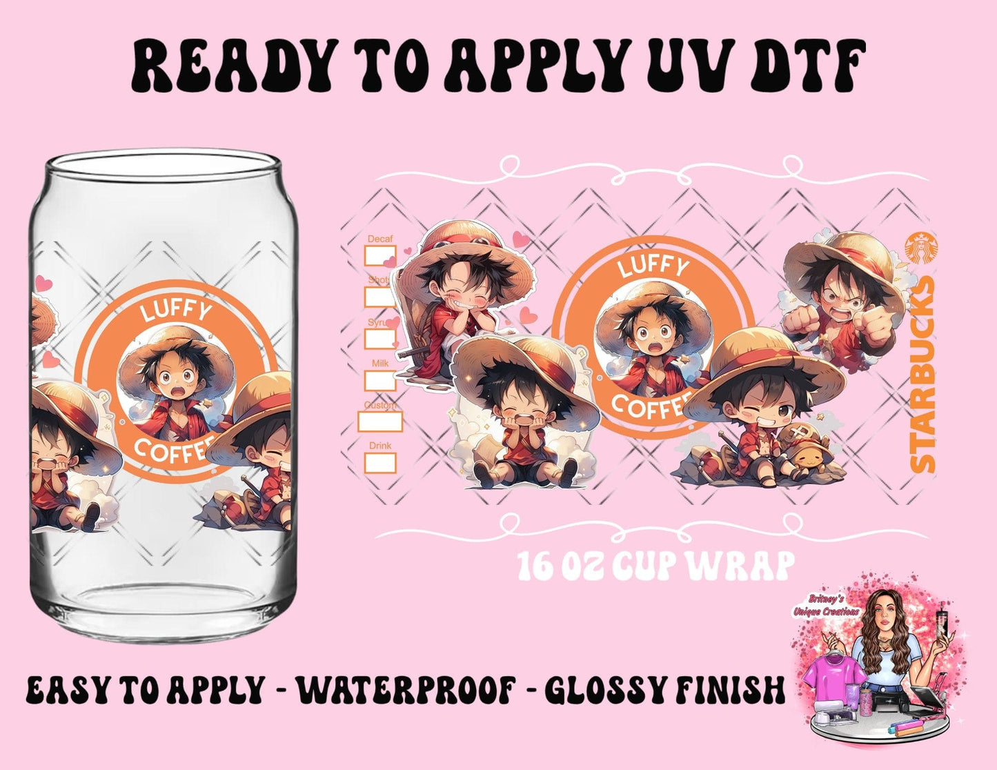 UV dtf | glass can wrap | libbey glass wrap luffy