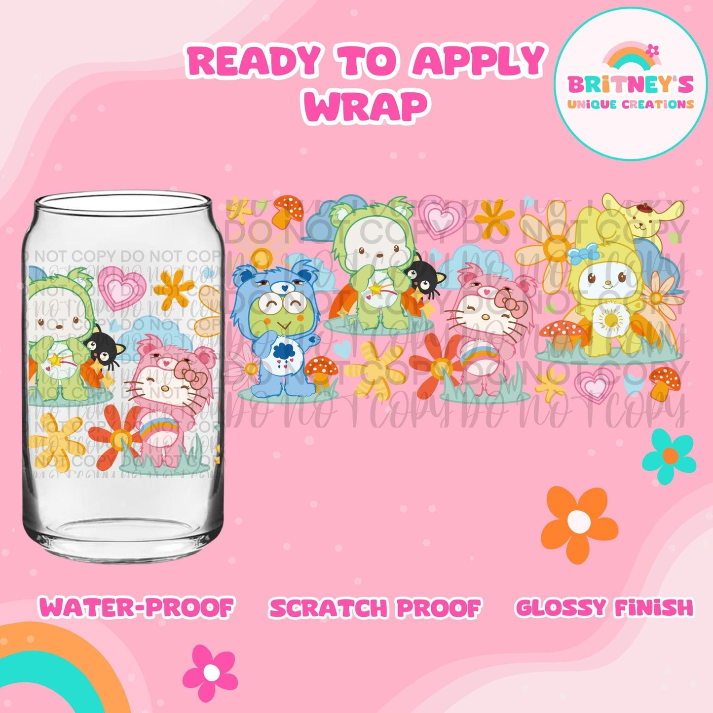 UV dtf | glass can wrap | libbey glass wrap| scruffy bears