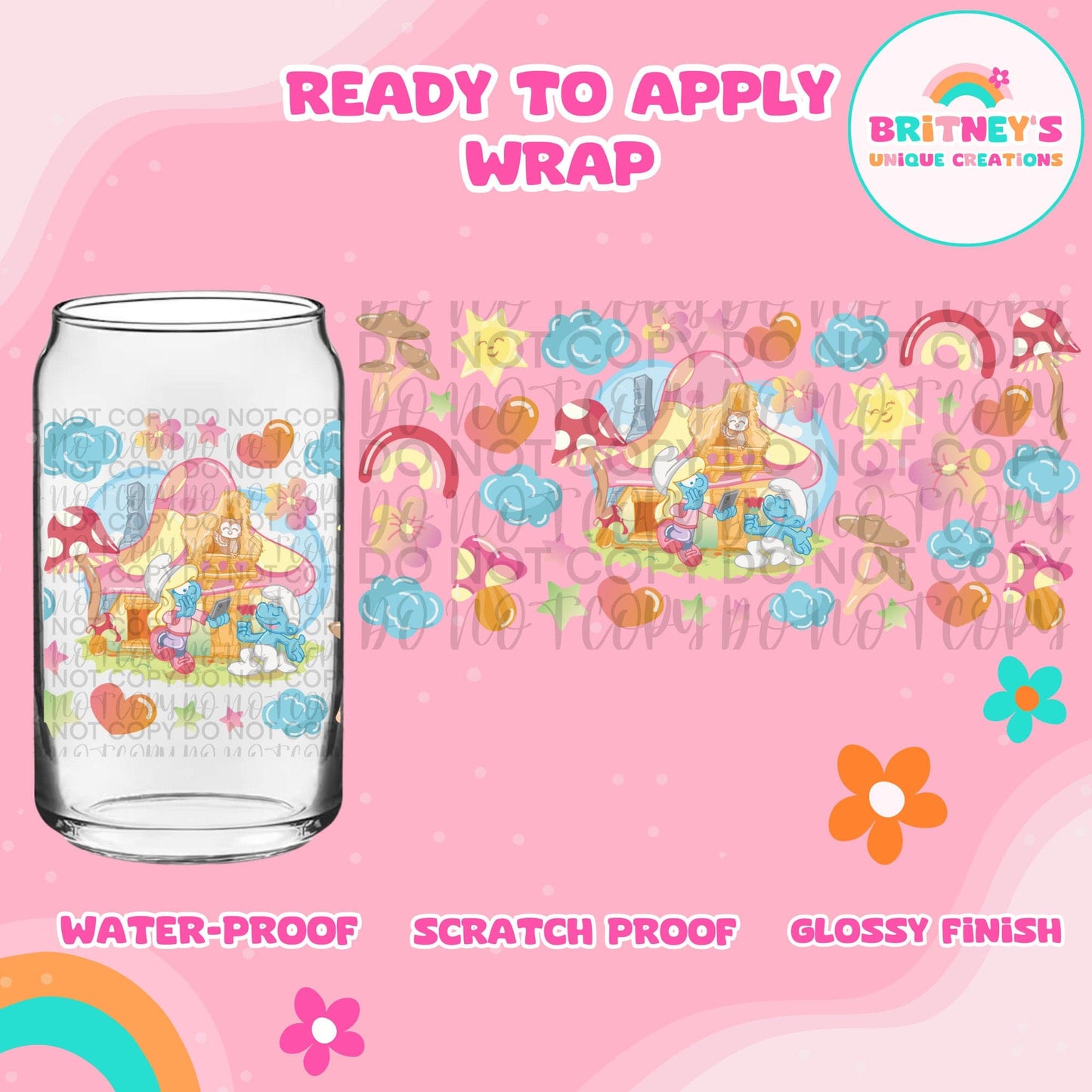 UV dtf | glass can wrap | libbey glass wrap- smurfs lovers