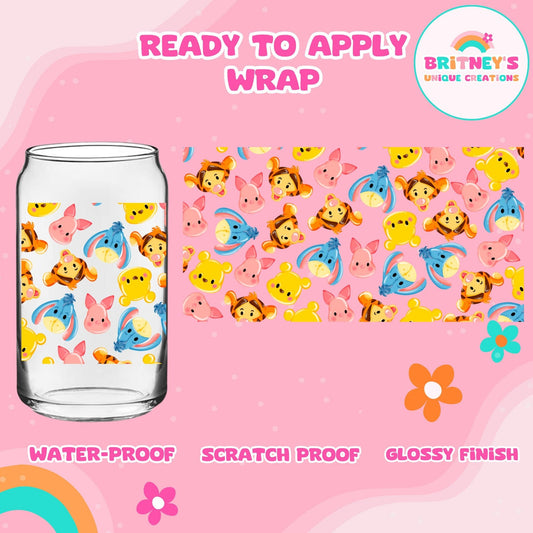 UV dtf | glass can wrap |  libbey glass wrap- baby Pooh crew