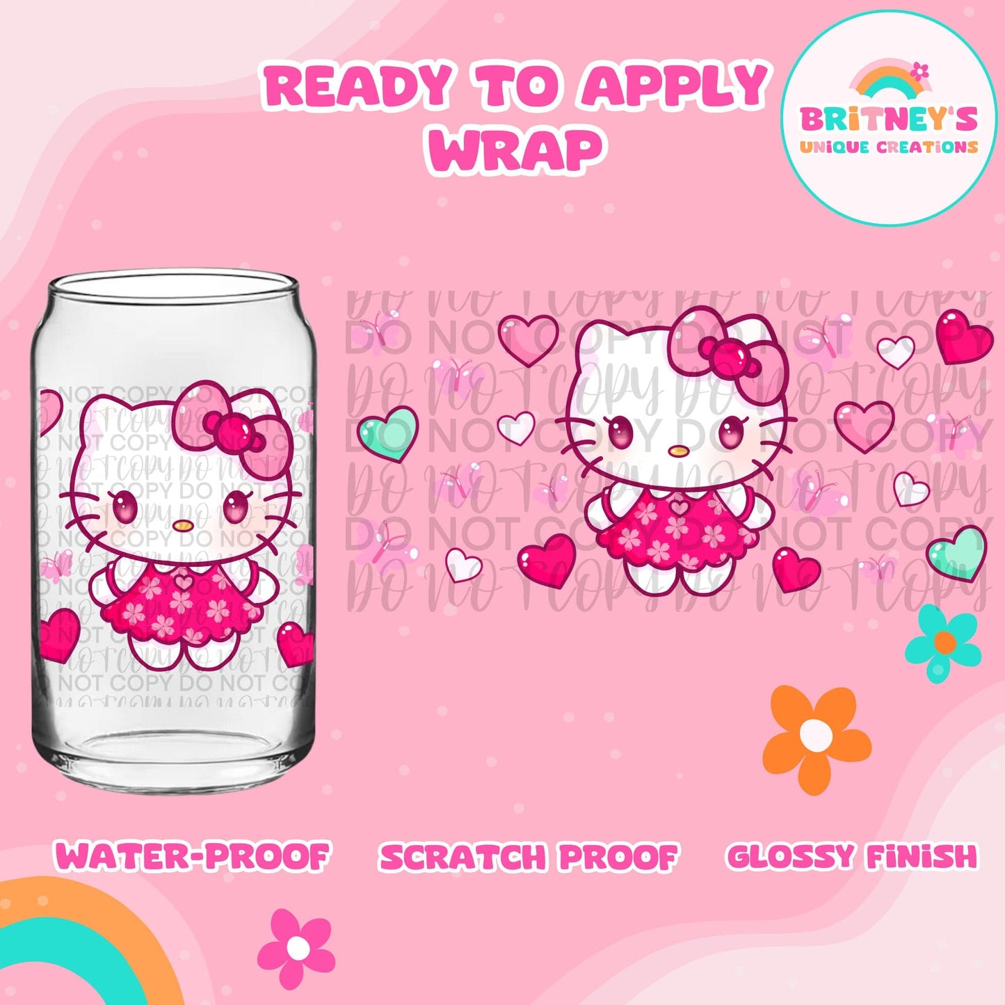 UV dtf | glass can wrap | libbey glass wrap- kawaii kitty hearts