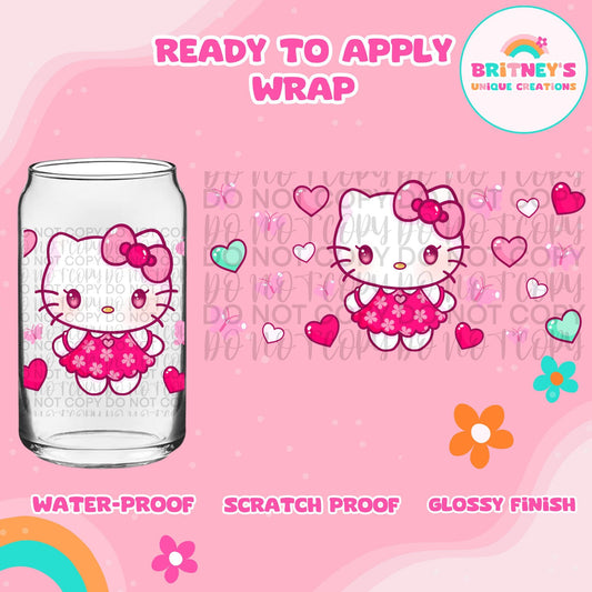 UV dtf | glass can wrap |  libbey glass wrap- kawaii kitty hearts