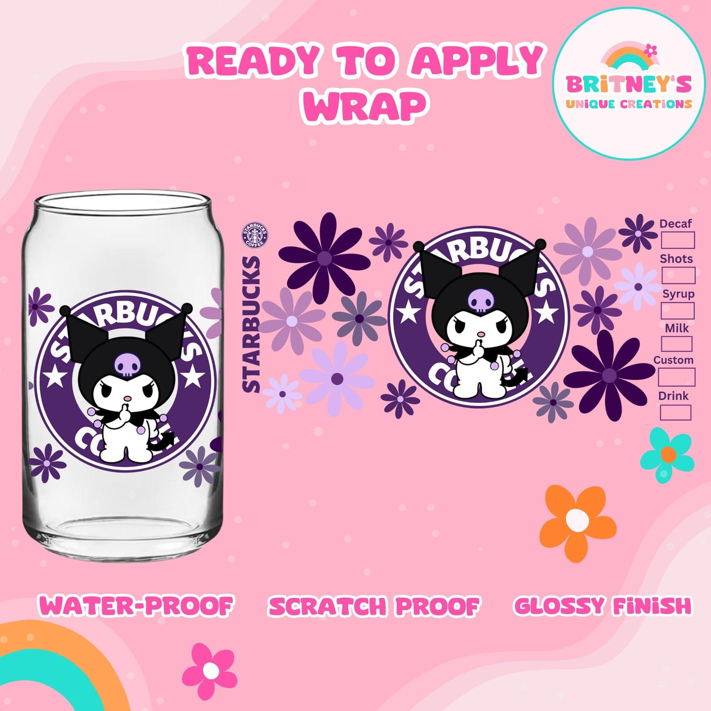 UV dtf | glass can wrap | libbey glass wrap~ kuromi coffee