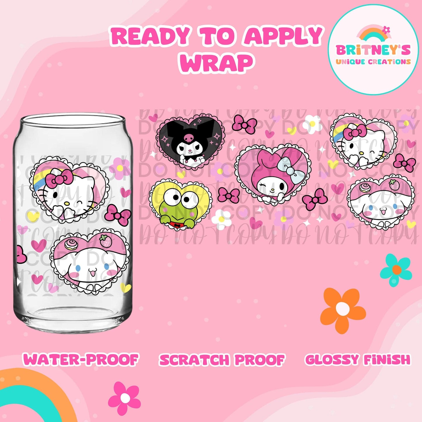 UV dtf | glass can wrap | libbey glass wrap~ kawaii hearts