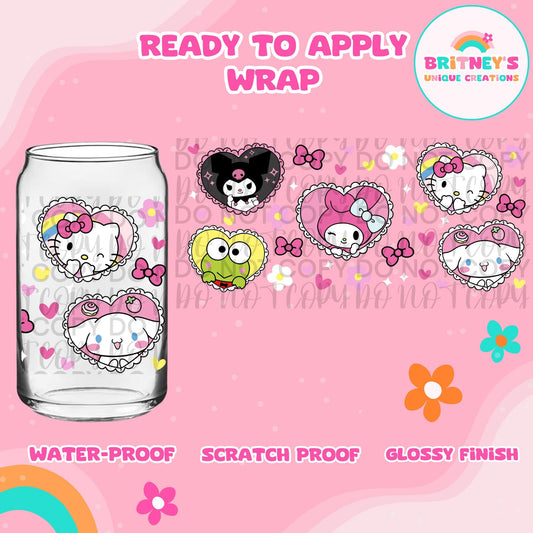 UV dtf | glass can wrap |  libbey glass wrap~ kawaii hearts