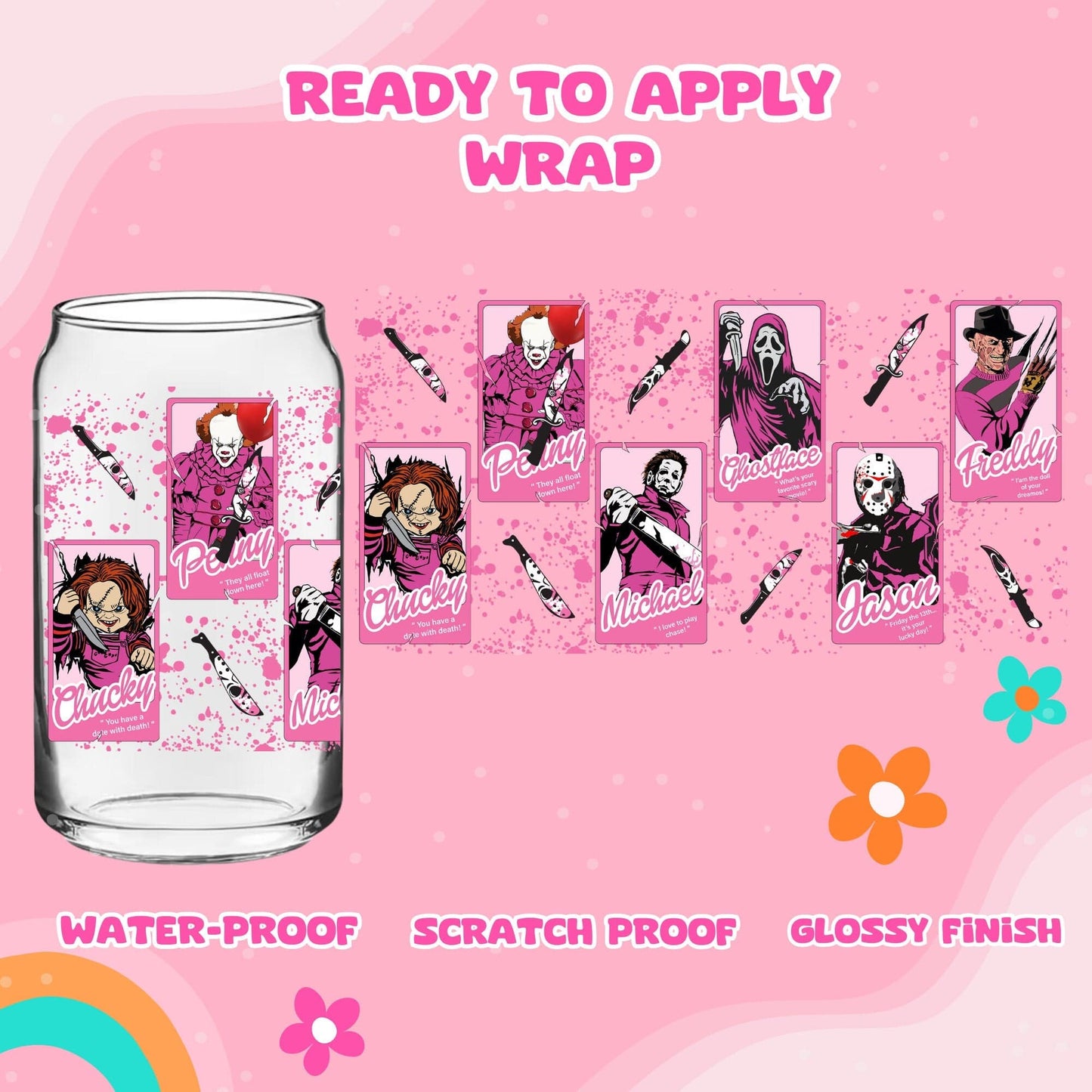 UV dtf | glass can wrap |  libbey glass wrap - spooky pink card