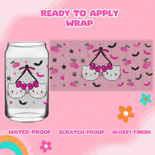 UV dtf | glass can wrap |  libbey glass wrap - spooky Kitty Cherry
