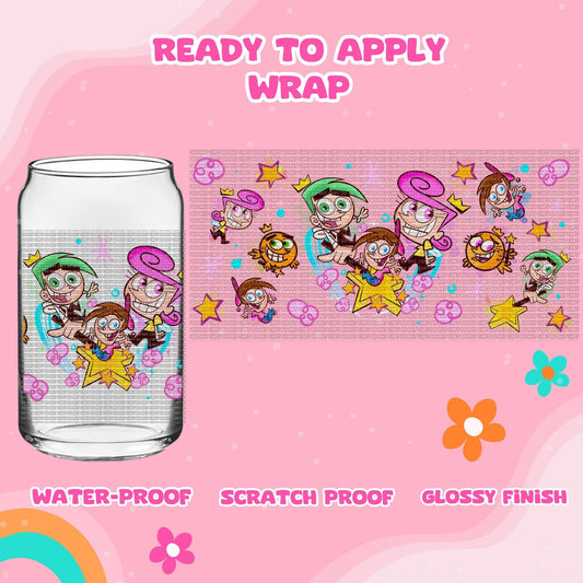 UV dtf | glass can wrap |  libbey glass wrap - fairy God parents