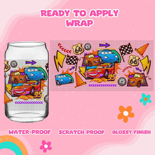 UV dtf | glass can wrap |  libbey glass wrap- cars crew