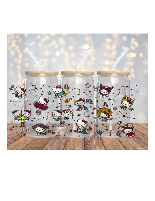 UV dtf | glass can wrap |  libbey glass wrap | horoscope kitty