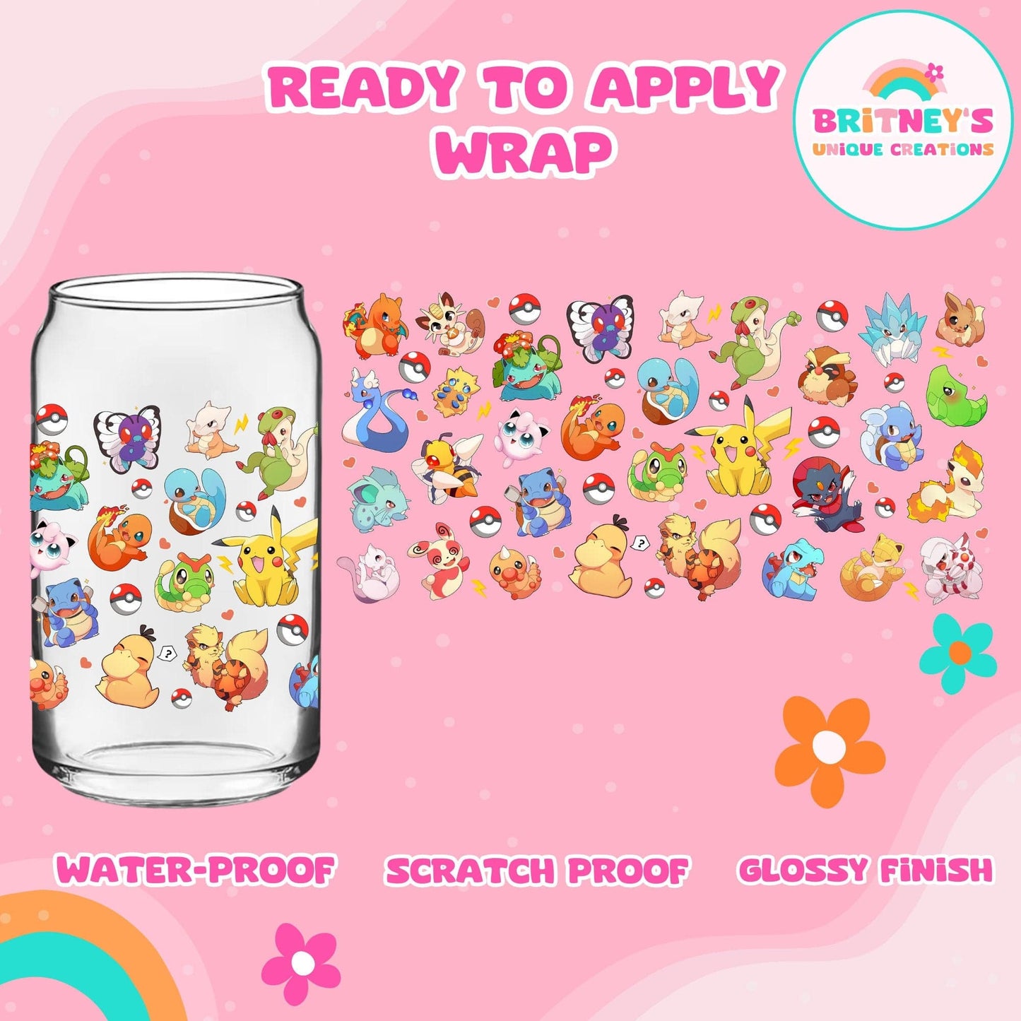 UV dtf | glass can wrap |  libbey glass wrap- baby Pokémon