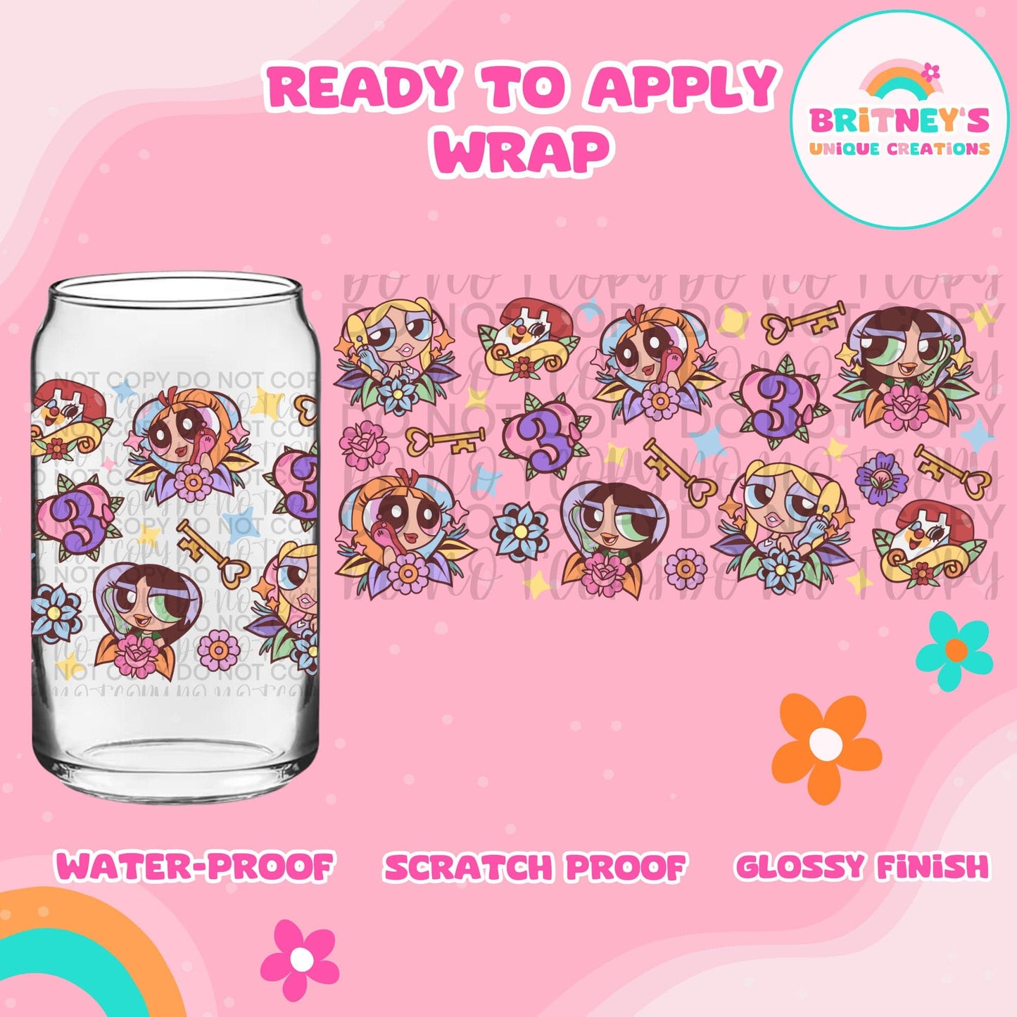 UV dtf | glass can wrap |  libbey glass wrap-ppg floral