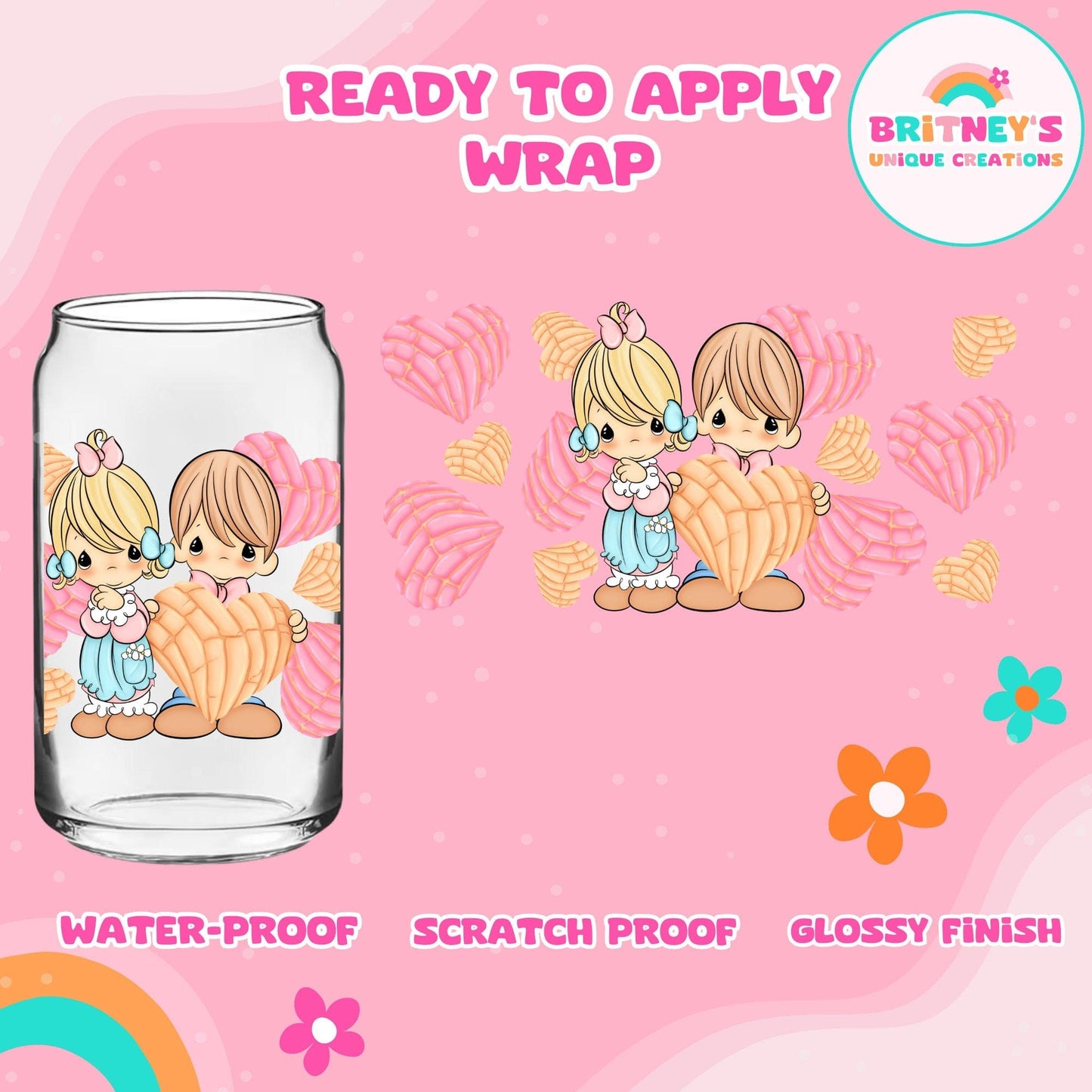 UV dtf | glass can wrap |  libbey glass wrap| Precious moments concha's