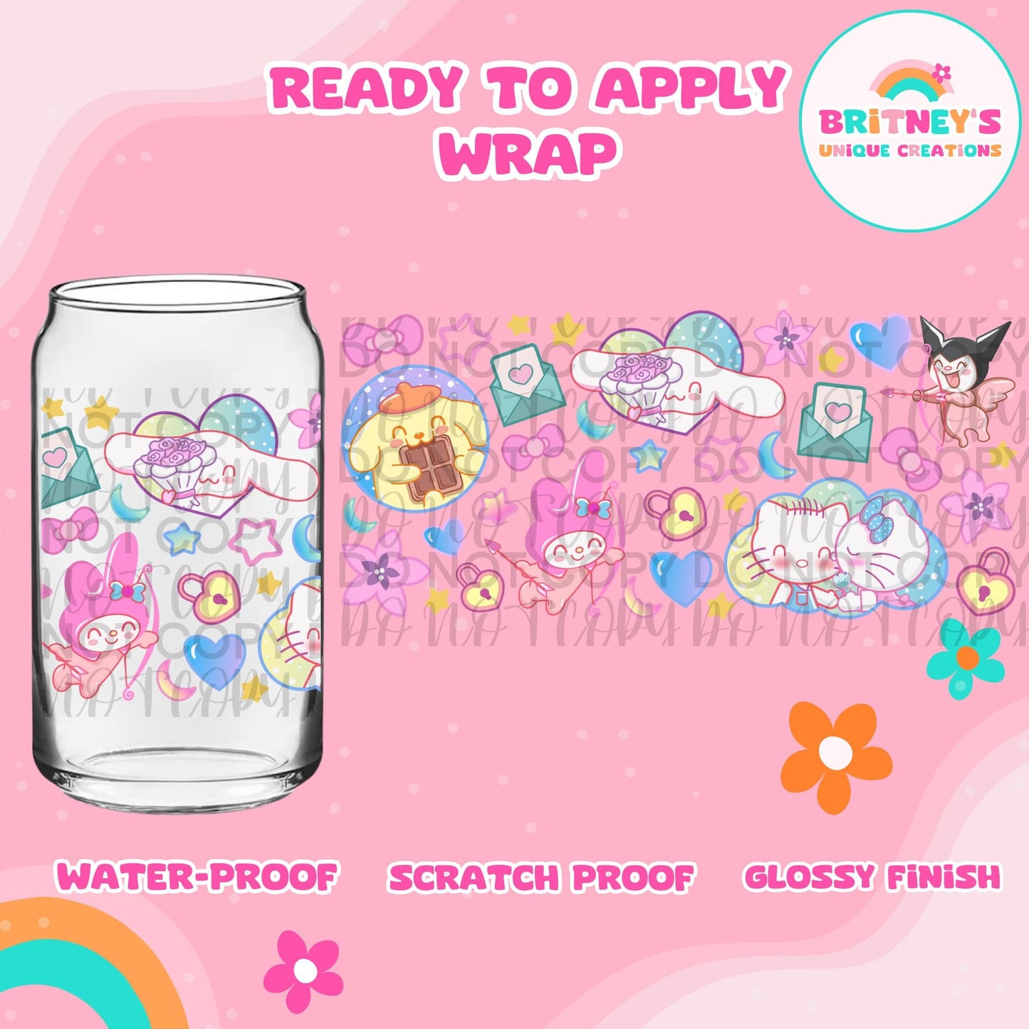 UV dtf | glass can wrap |  libbey glass wrap- kawaii valentines