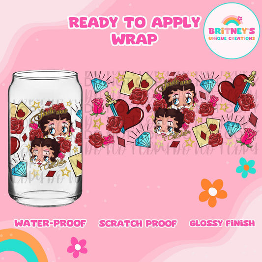 UV dtf | glass can wrap |  libbey glass wrap- Betty smile now cry later