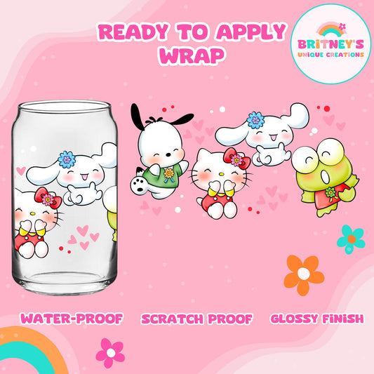 UV dtf | glass can wrap |  libbey glass wrap ~ kawaii friends